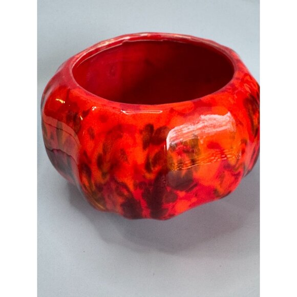 California Pottery Ceramic Bowl Red Orange Glaze Vintage Decorative Handmade - Picture 5 of 5